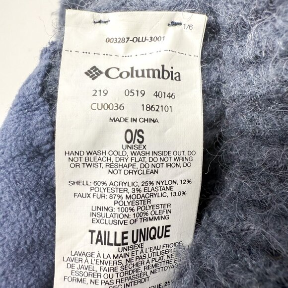 Columbia Winter Blur Pom Pom Beanie Hat Blue One Size Fits All Fleece Lined Cozy - Picture 9 of 9